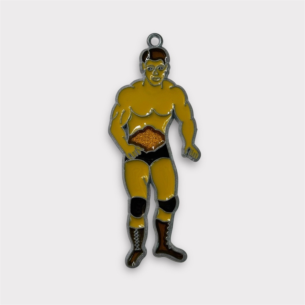Vintage Yellow & Silver Wrestler Stained Glass Sun Catcher Charm!